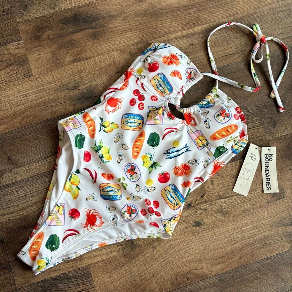 No Boundaries White One Piece Swimsuit with Colorful Print